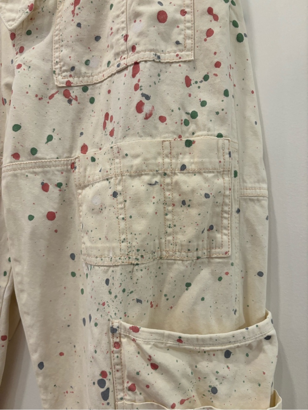 Free People Paint-Splatter oversized Utility Cargo Pocket Pants Cuffed Jeans - Picture 4 of 8